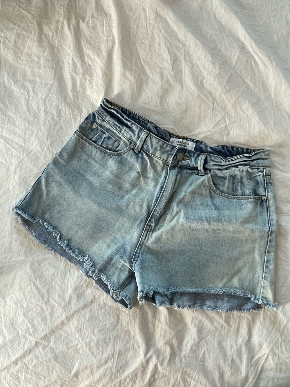 Mango Faded Light Blue Denim Cutoff Shorts